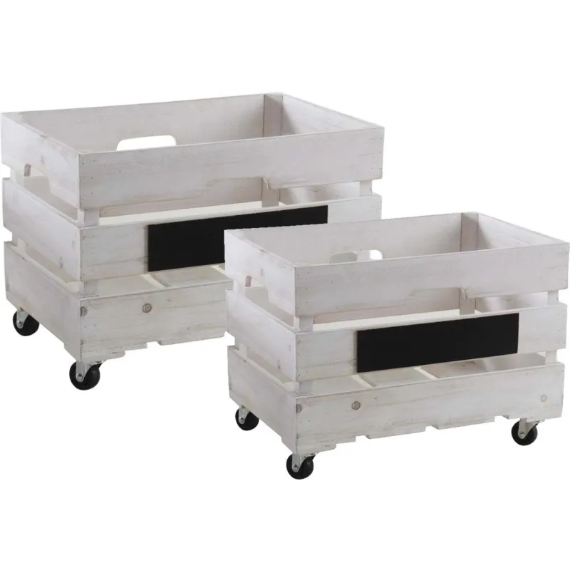 Caisses de rangement en bois blanchi (Lot de 2)