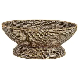 Corbeille sur pied en rotin antique diamètre 45cm