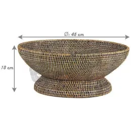 Corbeille sur pied en rotin antique diamètre 45cm