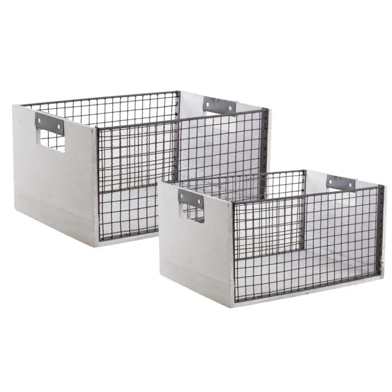 Corbeilles de rangement en bois vieilli et métal (Lot de 2)