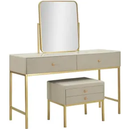 Coiffeuse en bois de pin avec miroir et tabouret Luxury