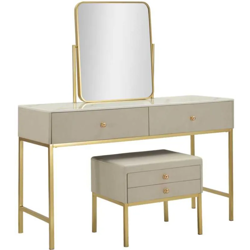 Coiffeuse en bois de pin avec miroir et tabouret Luxury