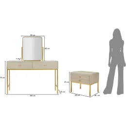 Coiffeuse en bois de pin avec miroir et tabouret Luxury