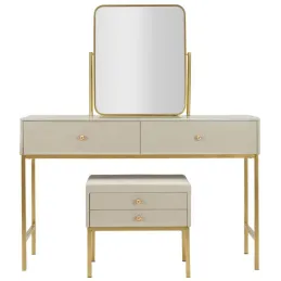 Coiffeuse en bois de pin avec miroir et tabouret Luxury