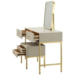 Coiffeuse en bois de pin avec miroir et tabouret Luxury
