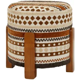Pouf en tissu avec pieds en bois Ethnic