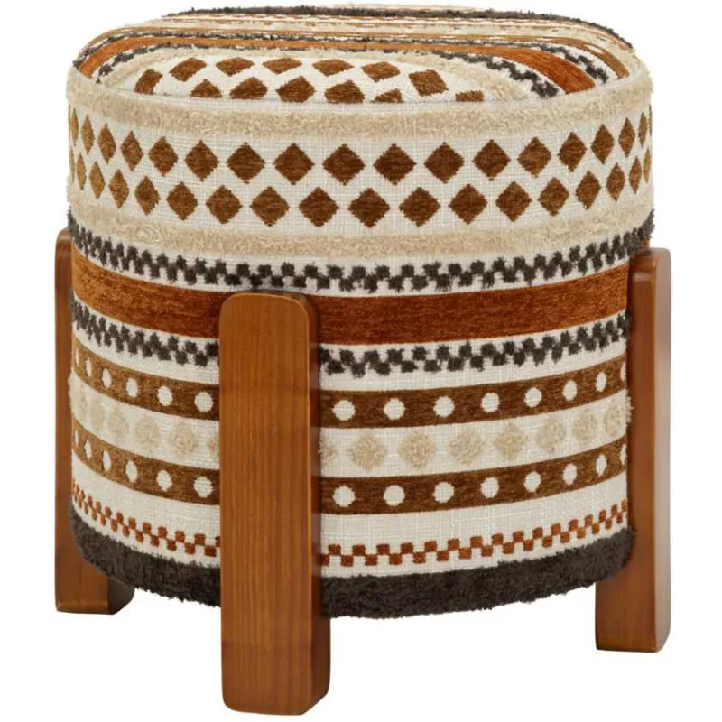 Pouf en tissu avec pieds en bois Ethnic