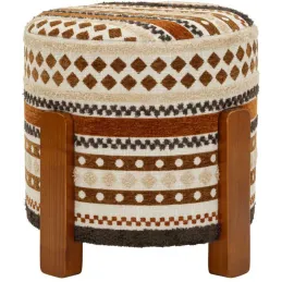 Pouf en tissu avec pieds en bois Ethnic