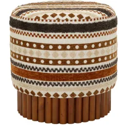 Pouf en tissu avec pieds en bois Ethnic