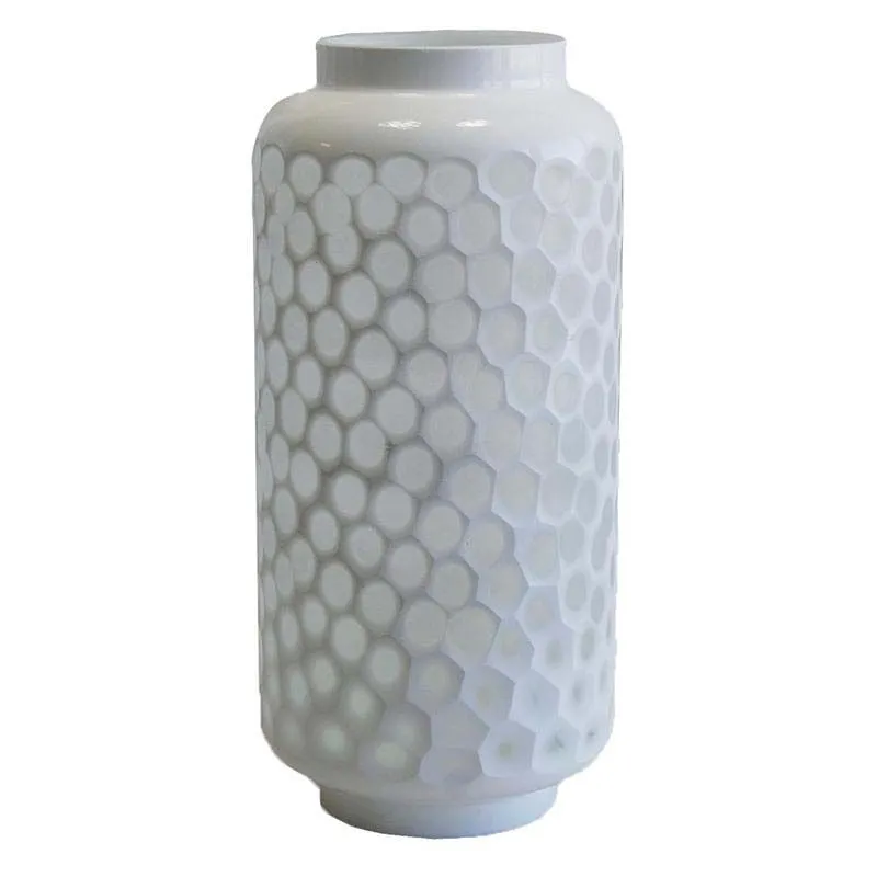Vase blanc nid d'abeille en verre teinté