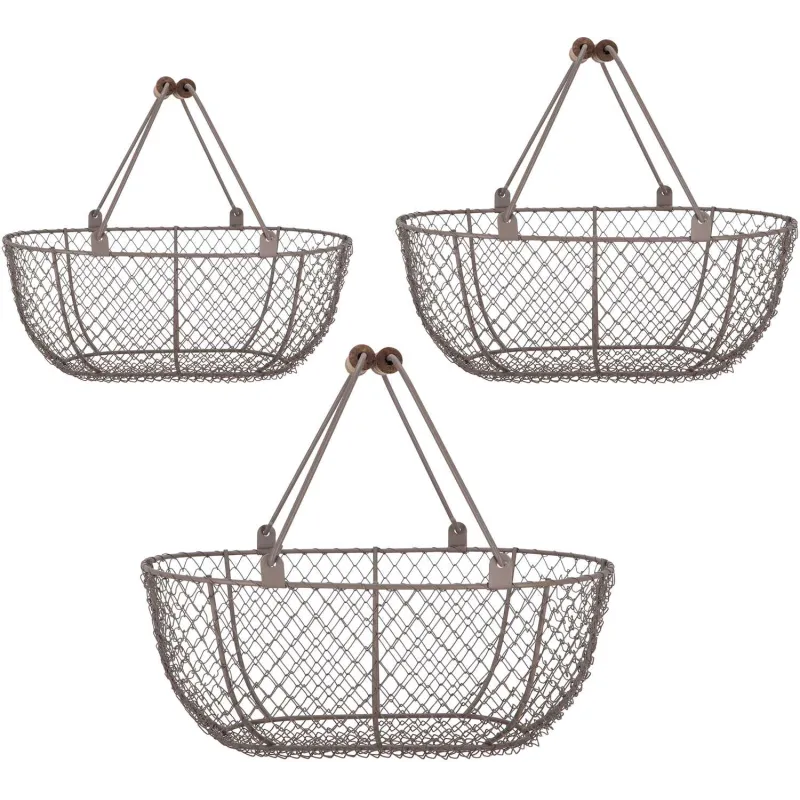 Panier fil de fer brun antique (Lot de 3)