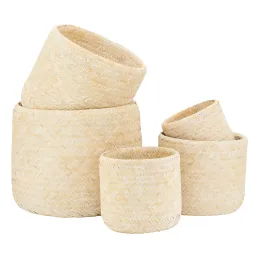Cache pot rond en bambou patiné (Lot de 5)