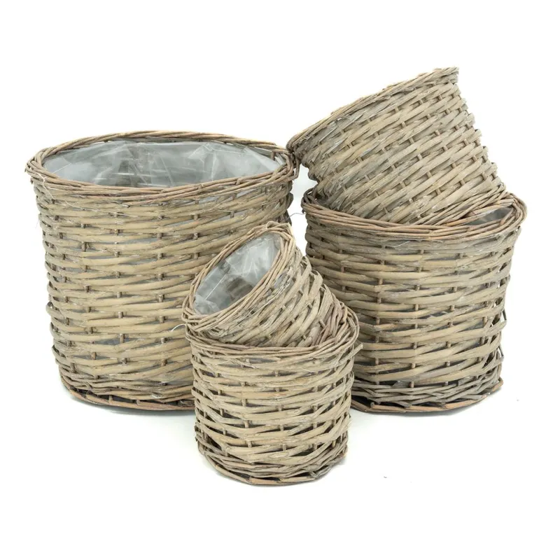 Cache pot rond en osier gris (Lot de 5)