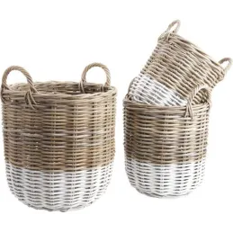 Cache pot en poelet gris et blanc avec poignées (Lot de 3)