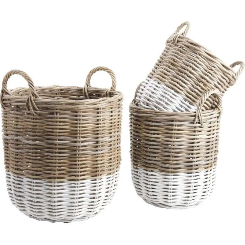 Cache pot en poelet gris et blanc avec poignées (Lot de 3)