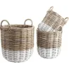 Cache pot en poelet gris et blanc avec poignées (Lot de 3)