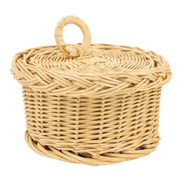 Coffret de rangement rond en osier blanc