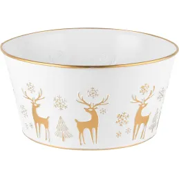 Cache-pot ovale en métal blanc et doré Snow Deer 21 x 17 x 11 cm