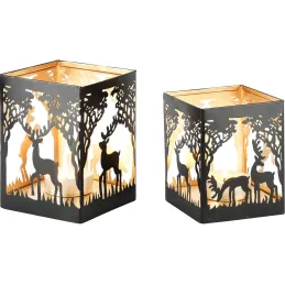 Set de 2 photophores en métal noir et doré Loving Deer
