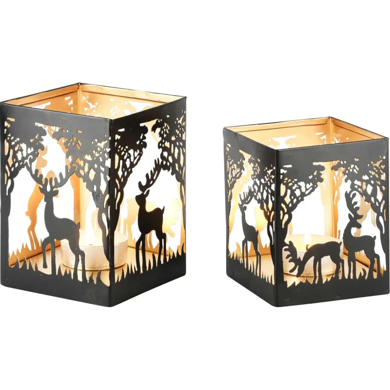 Set de 2 photophores en métal noir et doré Loving Deer