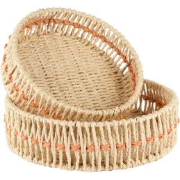 Set de 2 paniers ronds en jute naturel et orange
