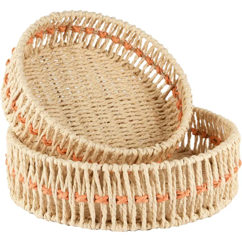 Set de 2 paniers ronds en jute naturel et orange