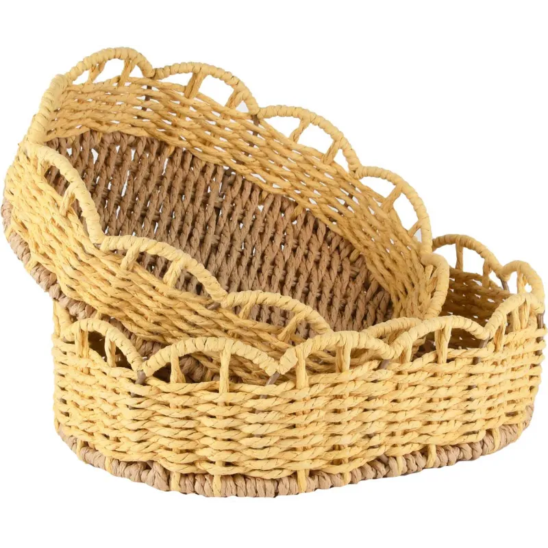 Set 2 paniers ovales en jute naturel et jaune