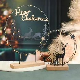 Décoration à poser cerf en métal socle en bois avec led 21 x 6 x 23 cm