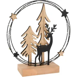 Décoration à poser cerf en métal socle en bois avec led 21 x 6 x 23 cm