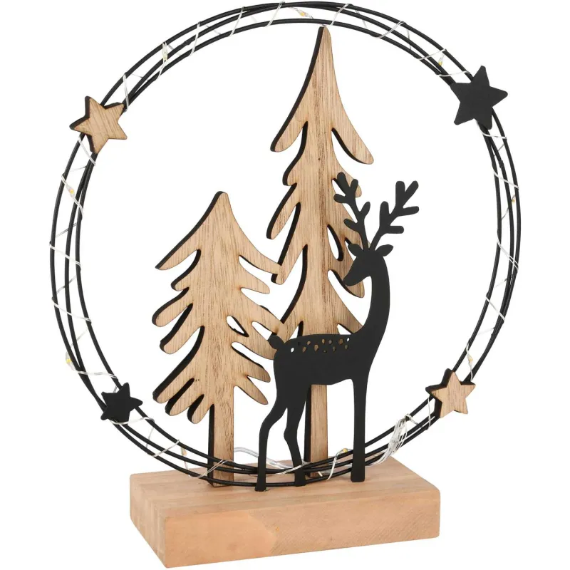 Décoration à poser cerf en métal socle en bois avec led 21 x 6 x 23 cm