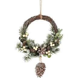 Couronne décorative à suspendre pommes de pin et brindilles 27 x 7 x 48 cm