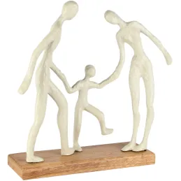 Famille en aluminium sur socle en bois 26 x 9 x 30 cm