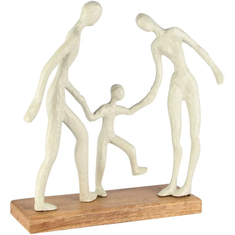 Famille en aluminium sur socle en bois 26 x 9 x 30 cm