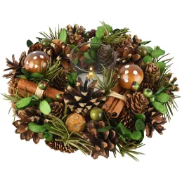Centre de table rond avec pommes de pin 20 x 7 cm