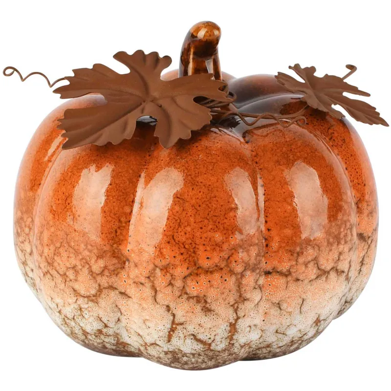 Citrouille décorative en porcelaine et métal 14 x 12 cm
