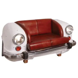 Canapé voiture en cuir de buffle pleine fleur et métal