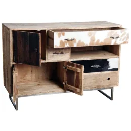 Commode en manguier et peau de vache