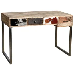 Bureau en manguier et peau de vache