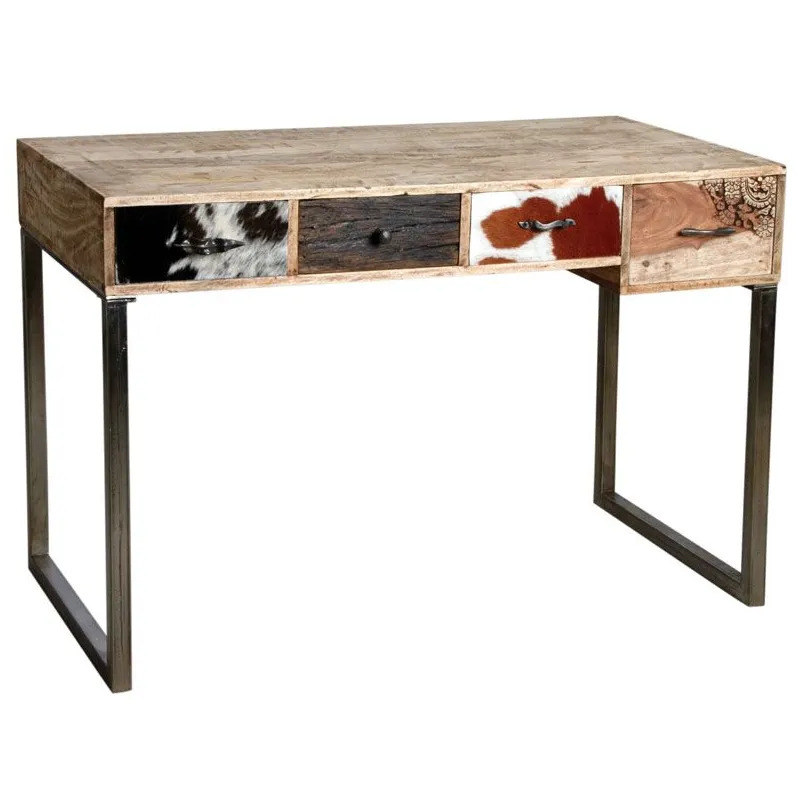 Bureau en manguier et peau de vache