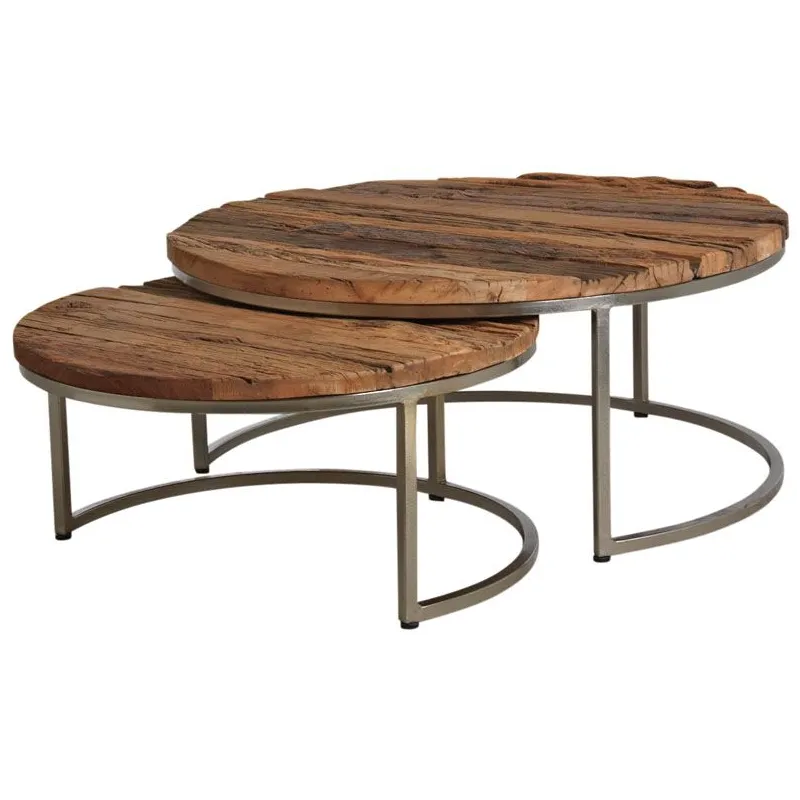Tables gigognes en bois massif et acier (Lot de 2)