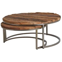 Tables gigognes en bois massif et acier (Lot de 2)
