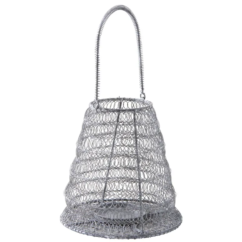 Photophore métal grillage gris blanchi