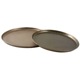 Plateaux ronds en métal finition doré antique (Lot de 2)