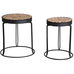Sellettes rondes en métal et sapin (Lot de 2)