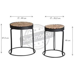 Sellettes rondes en métal et sapin (Lot de 2)