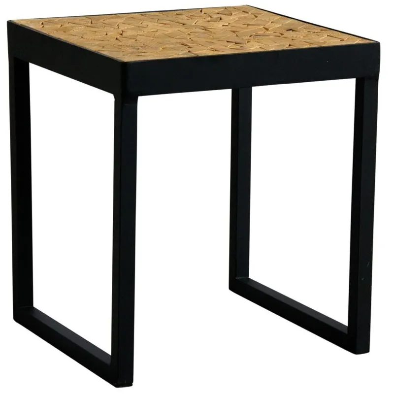 Table carrée en métal plateau "mosaïque" en sapin