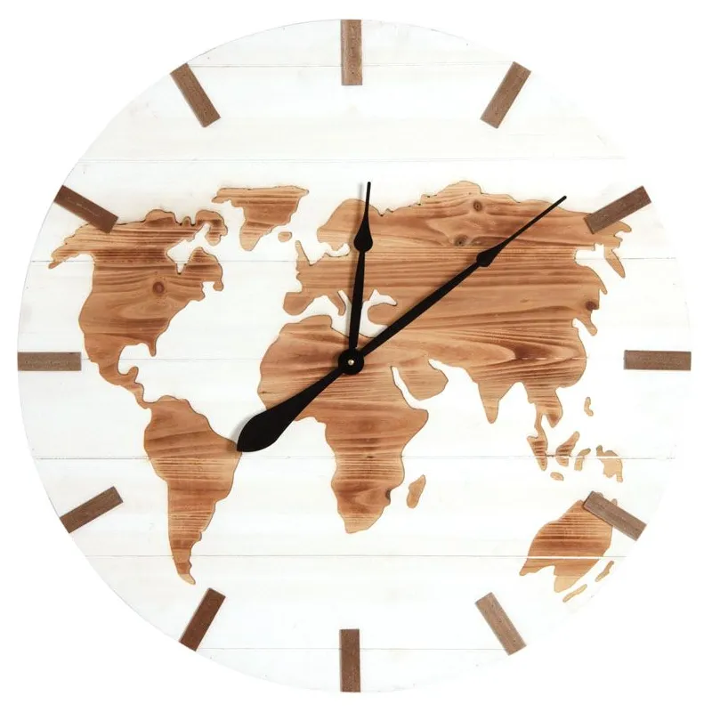 Horloge mappemonde en bois