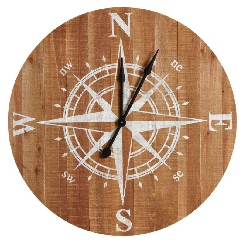 Horloge boussole en bois