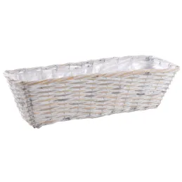 Jardinière rotin patiné blanc