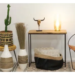 Vase en bambou naturel et laqué blanc